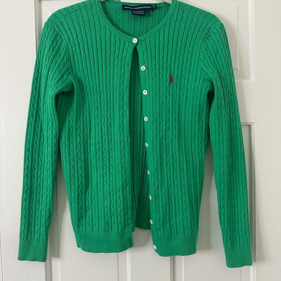 Vintage Ralph Lauren Sport Green Cable Knit Cardigan Sweater - Picture 1 of 3